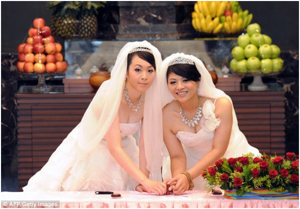 Mariage de deux jeunes femmes asiatiques
