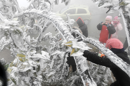 La neige au sommet de Mâu Son attire toujours les touristes. Photo : CTV/CVN