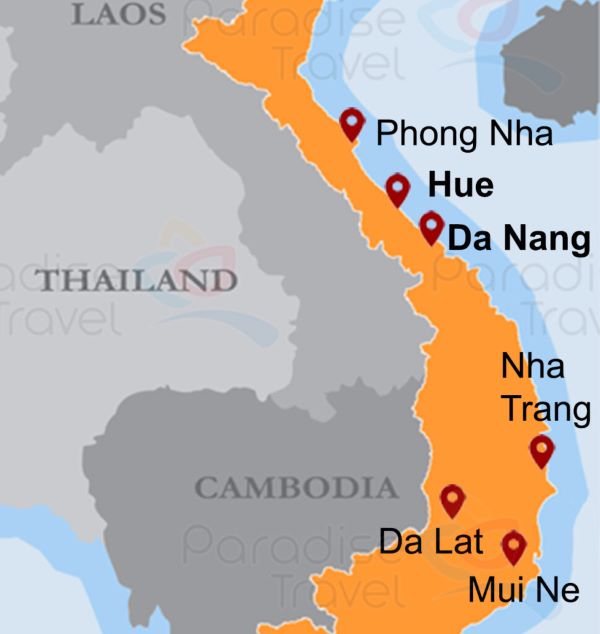 Carte de voyage du Centre du Vietnam