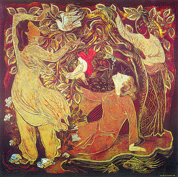 la paix et l'amitié (Peinture laque) de Nguyen Khang