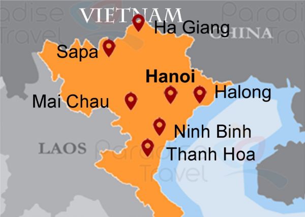 Carte de voyage du Nord du Vietnam