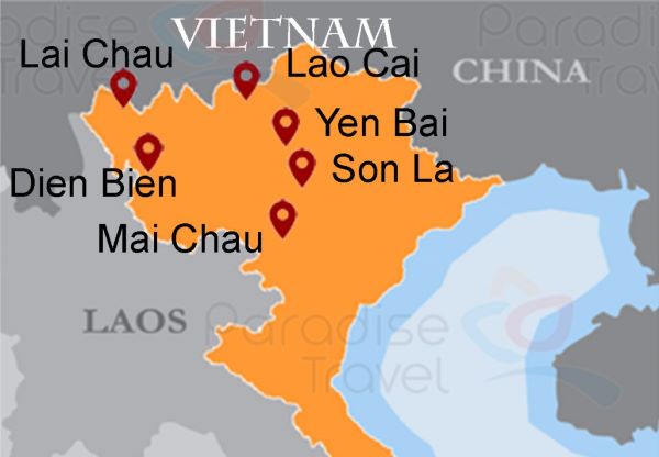 Carte de voyage du nord-ouest du Vietnam