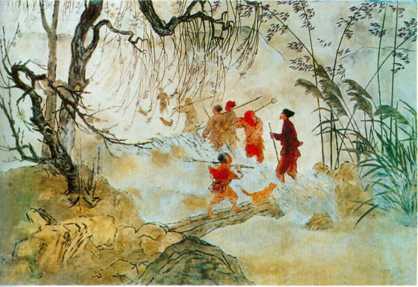 Nguyen Du va à la chasse (peinture à laque) de Nguyen Duc Nung