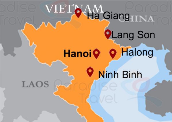 Carte de voyage du nord-est du Vietnam