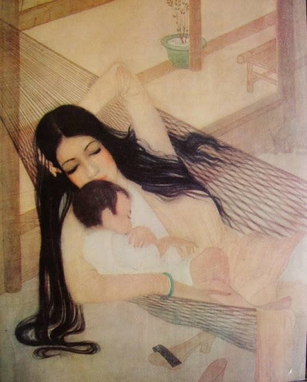 Sun at Summer (Peinture sur soie) de Le Van De