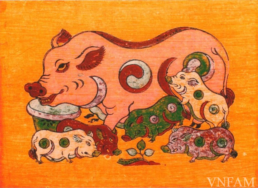 Sow and piglets - Peinture folklorique Dong Ho