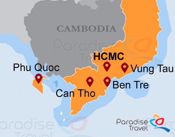 Carte de voyage du sud du Vietnam