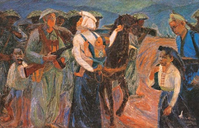 L'ennemi a brûlé mon village (peinture à laque) de Nguyen Sang