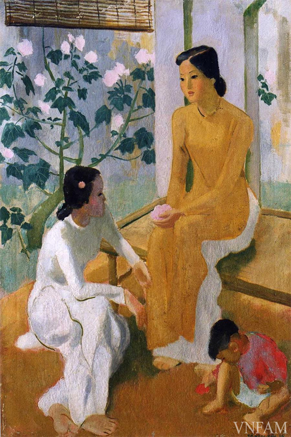 Two Girls and A Boy (Huile sur toile) de To Ngoc Van; un des trésors nationaux
