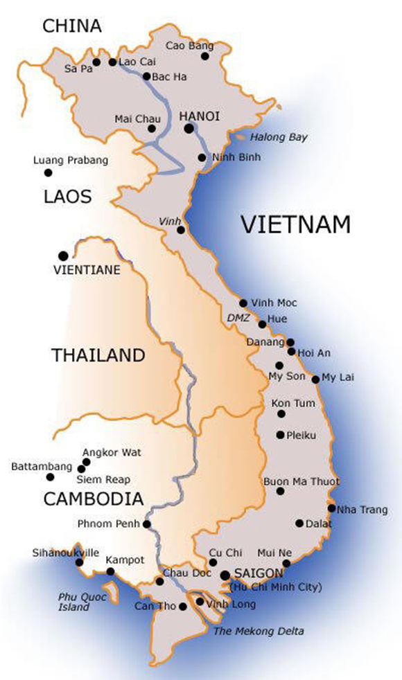 Carte de voyage du Vietnam